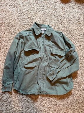 if it were me Olive Green Casual Button-Down Utility Shirt